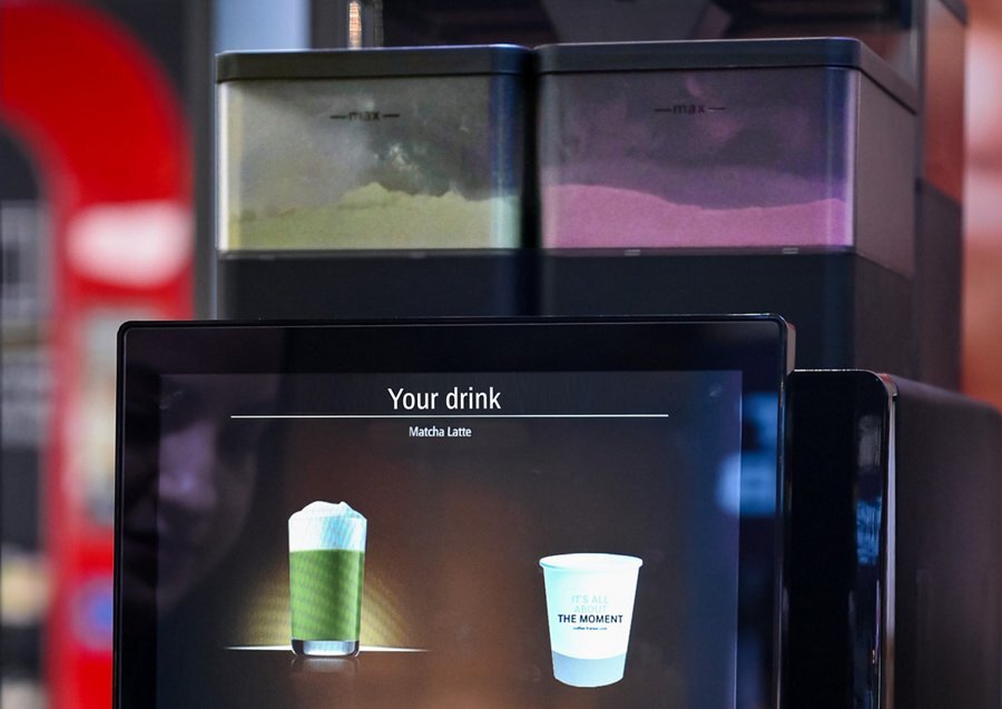 Franke Coffee Systems, powder hoppers, screen, matcha latte