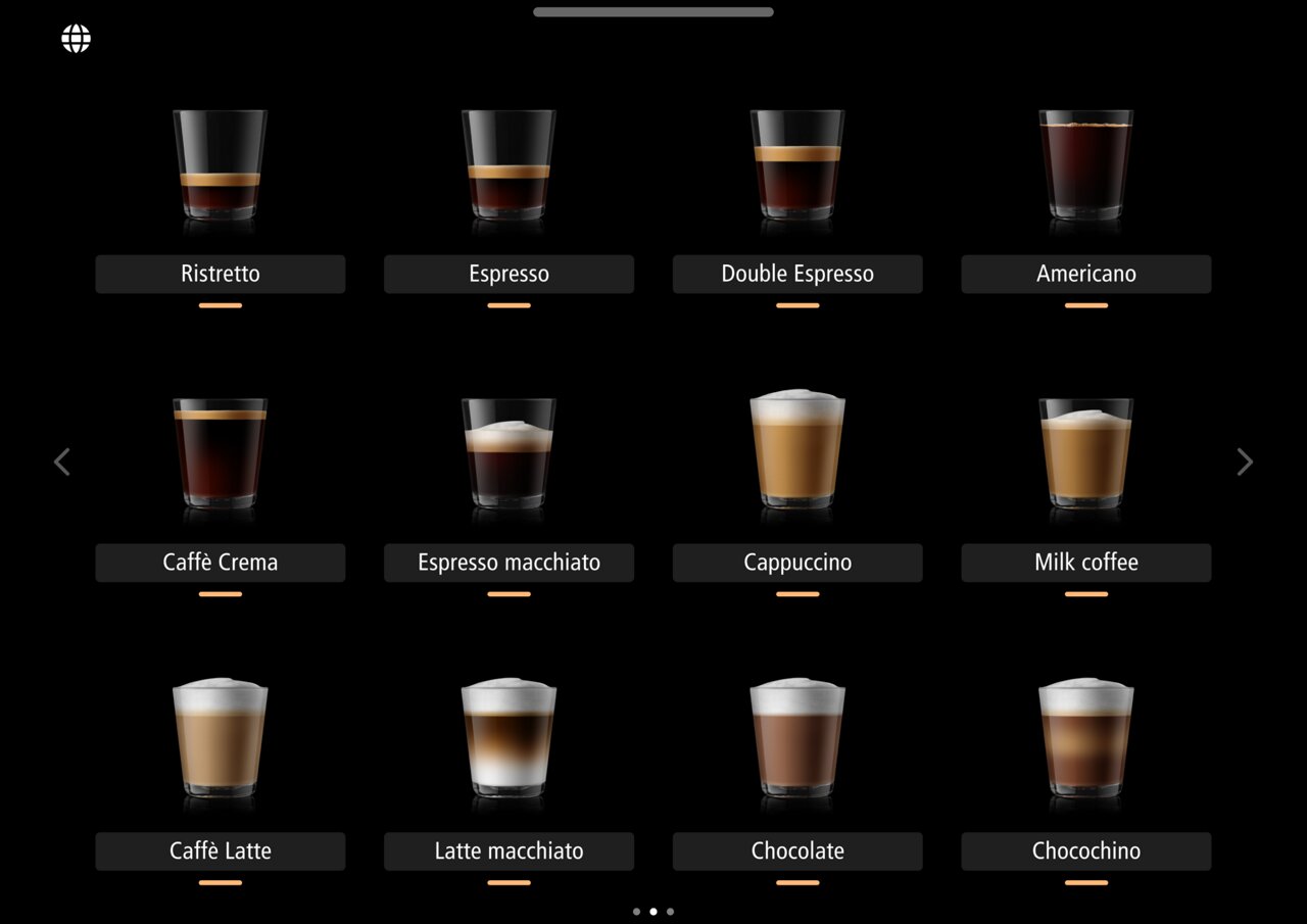 Franke Coffee Systems, screen showing SelfServe mode menu