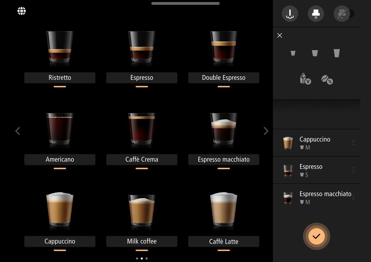 Franke Coffee Systems, screen showing ProServe mode menu