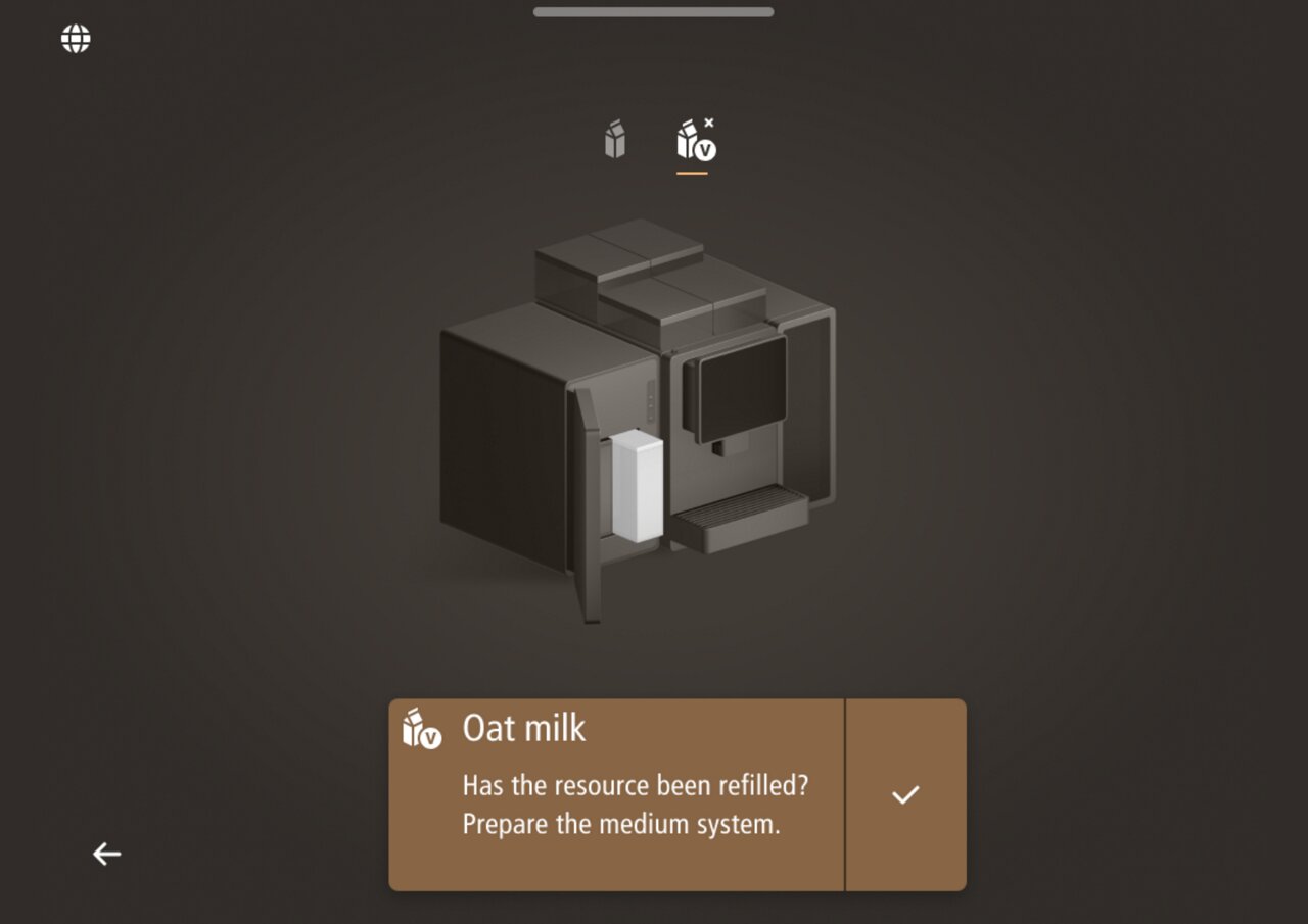Franke Coffee Systems, screen showing refilling guidance