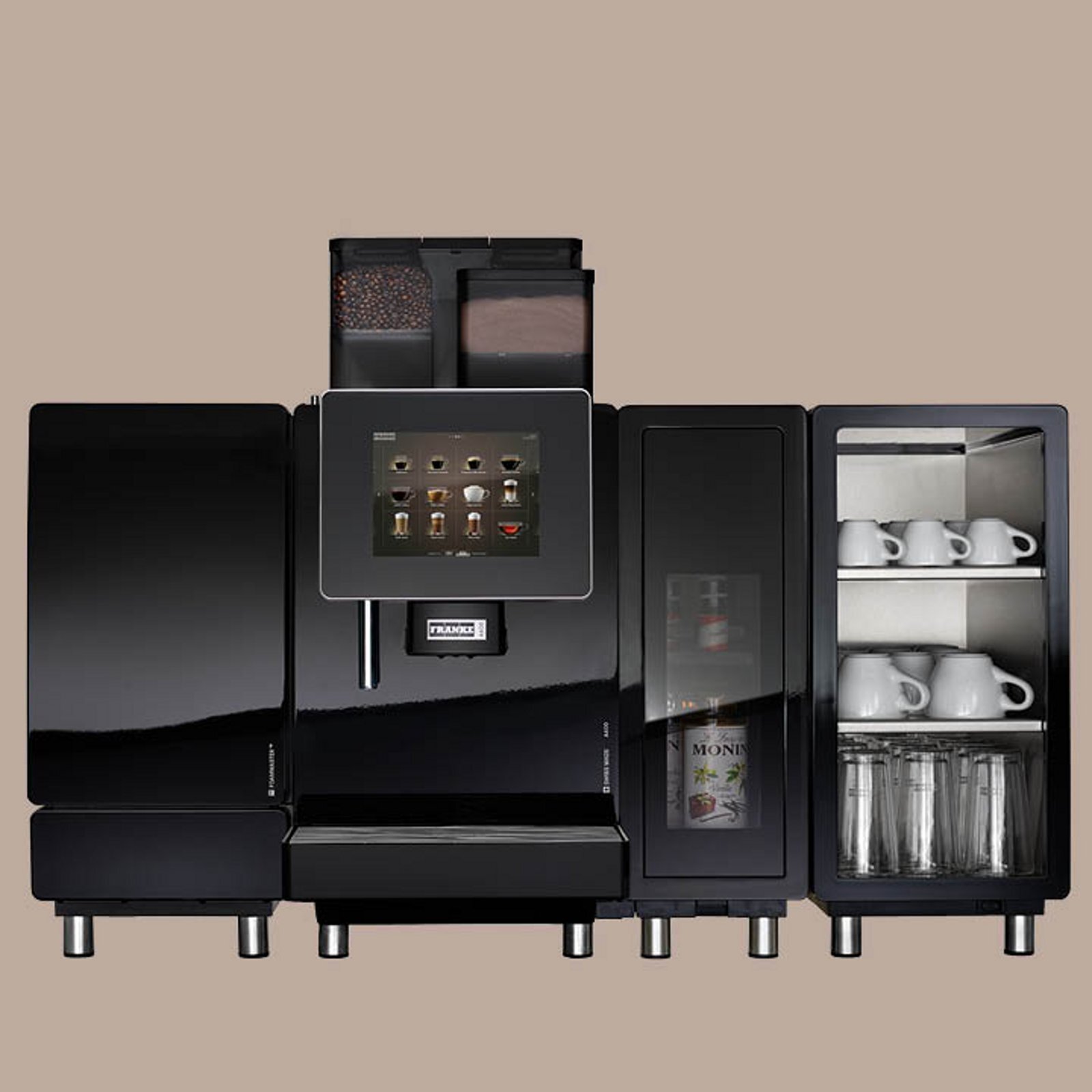 Franke Coffee Systems, fully automatic coffee machine, modular, with add-ons, cooling unit, flavor station, cup warmer
